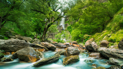 Beauty in nature, amazing waterfall in tropical forest of national park, Thailand