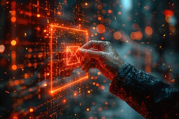 A hand is pointing to an envelope on a computer screen