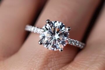 Single large diamond ring on a finger