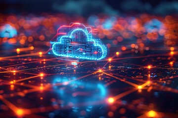 A cloud is shown in a cityscape with a network of lines surrounding it