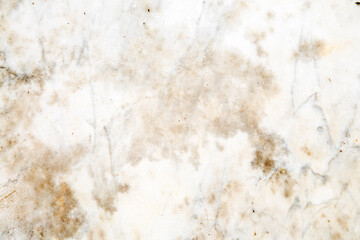 Aged marble wall with scratches and black points. Background and wallpaper picture with copy space. Light pastel color surface. Old building part. 