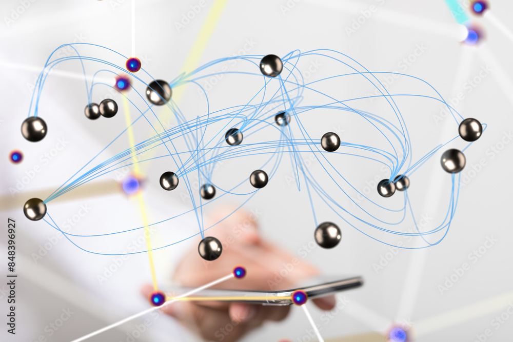 Aufkleber Neural network 3D illustration. Big data and cybersecurity