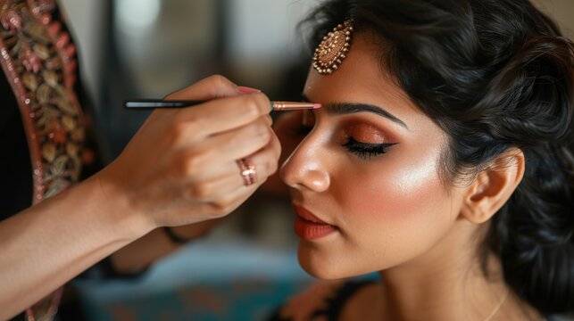 Indian makeup artist transforming clients for a special event or photoshoot