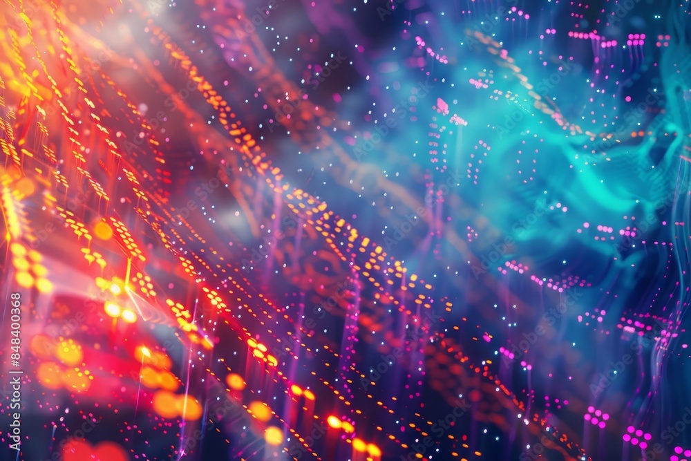 Poster a vibrant abstract image depicting the flow of encrypted cloud data streams. the dynamic composition