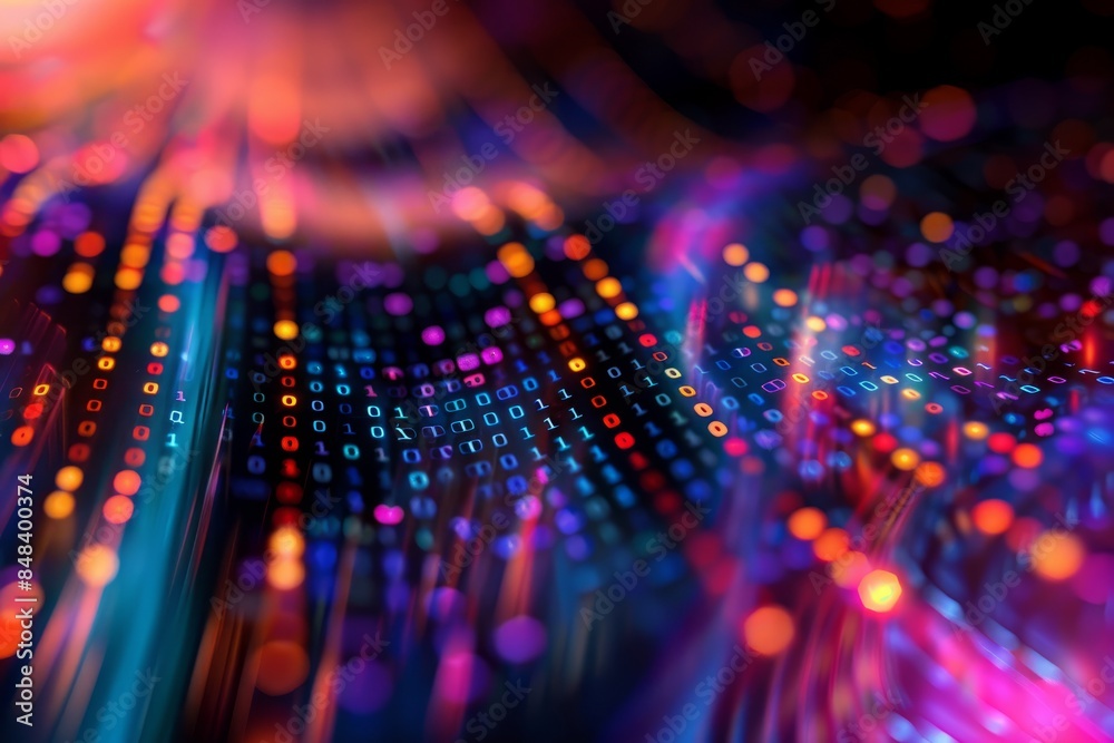 Poster a dynamic composition showcasing vibrant colors and the flow of secure end-to-end encrypted cloud da