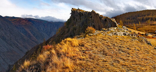 Russia. The South of Western Siberia, the Altai Mountains. View of the cliffs of the Katu-Yaryk...