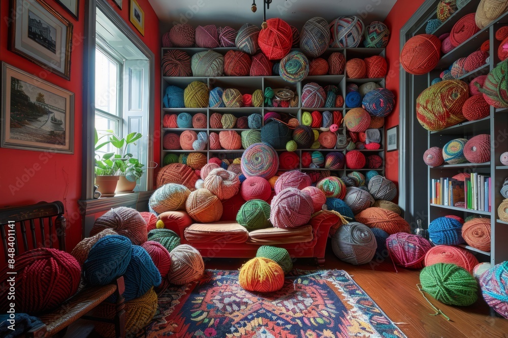 Poster apartment full of balls of wool