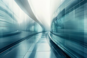 Obraz premium A diagonal view of a futuristic glass corridor, showcasing a sleek minimalist design and advanced technology