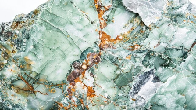 Natural mineral stone macro photography Green nepheline with brown biotite in Schist nepheline syenite on plain white background