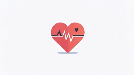 Flat design heart with heartbeat line, isolated on white background, medical and clean, highquality graphics, copy space