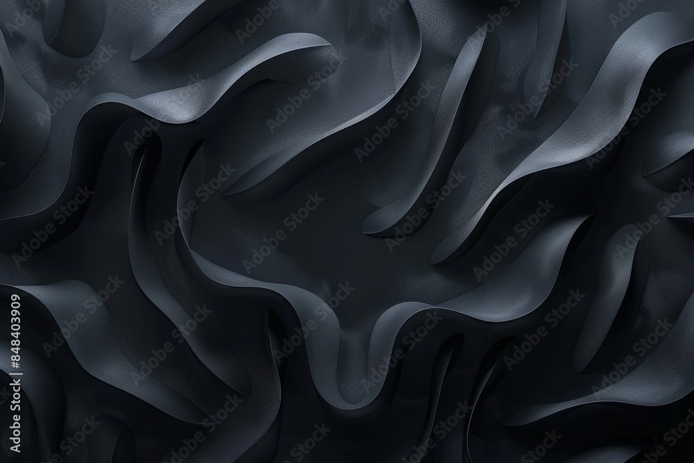 Poster an overhead photograph showcasing a dark matte abstract background featuring a wavy d pattern, addin