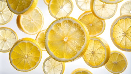 floating slices of lemon  isolated on white background
podium, yellow, round, pastel, leaves, side, mock up, presentation, display, platform, background, minimalist, modern, decor, showcase, product, 