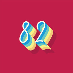 Digit or number 82, 3D  shadow Digit, Typography minimal design.