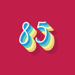 Digit or number 85, 3D  shadow Digit, Typography minimal design.