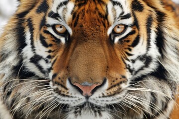 Majestic tiger with piercing eyes, close up portrait, detailed texture, outdoor setting, wildlife photography, striking and powerful, natural beauty, engaging and captivating, intense and regal look