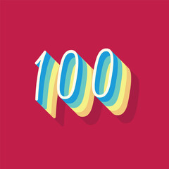 Digit or number 100, 3D  shadow Digit, Typography minimal design.
