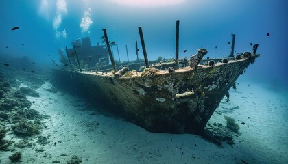 Fototapeta premium wrecked ship at bottom of the sea