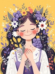 Beautiful girl in nature with wildflowers