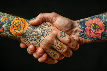 Tattooed hands shake. Generative AI
