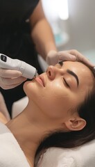 Fototapeta premium Woman Receiving RF Lifting Treatment at a Cosmetology Clinic - Expert Consultation and Care