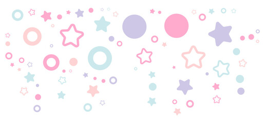 Pastel simple stars and circles corner particles. Vector illustration.	