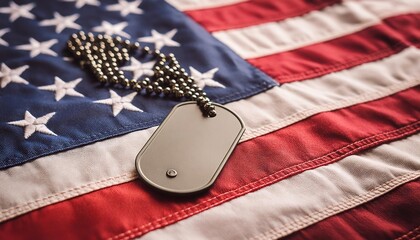 Military dog tag on american flag