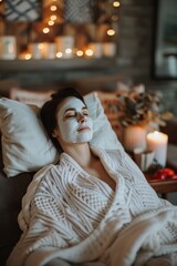 Peaceful Home Spa Evening with Relaxing Facial Mask and Gentle Ambient Lighting