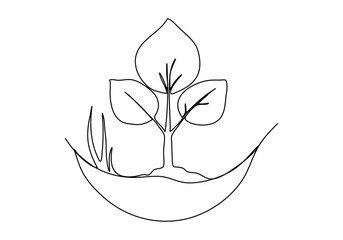 Plant. One line drawing vector illustration.