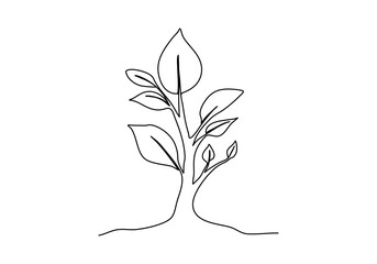 Plant, one line drawing vector illustration.