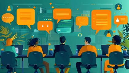 group of professionals attending a webinar training session, speech bubbles containing key insights and takeaways from the session,