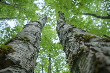 Artistic arrangement of small trees, captured in bright light against a white background, showcasing their detailed leaves and branches
