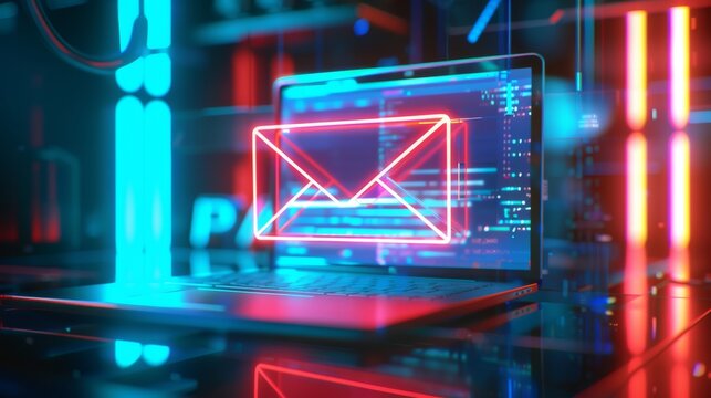 An email envelope icon enveloped in a digital shield, binary code
