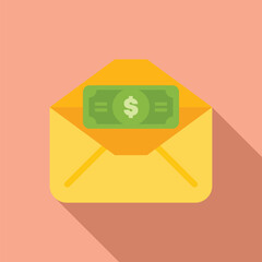 Open yellow envelope containing money with dollar sign, concept for sending or receiving payments, bonuses, bills, invoices, taxes, donations