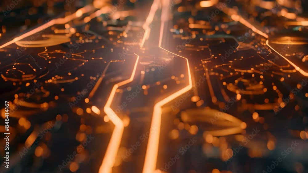 Poster detailed view of electronic components and pathways on a computer circuit board, an abstract interpr