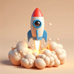 rocket launching 3D render 