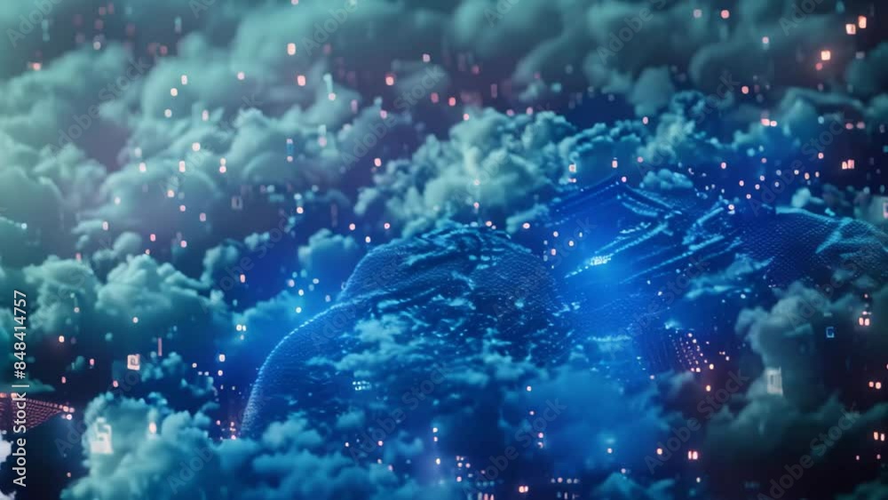 Poster A cloud with a digital cloud inside, representing data encryption, An abstract representation of data encryption methods