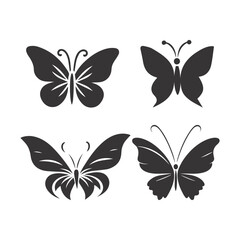 Set of butterflies, silhouettes and butterflies icons isolated on white background.