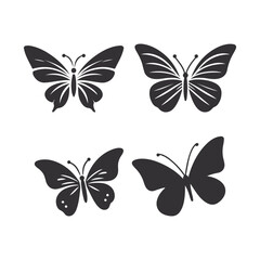 Set of butterflies, silhouettes and butterflies icons isolated on white background.