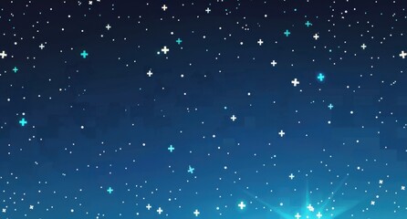 Blue starry sky background with pixel art stars and squares Simple geometric space grid pattern for game or motion graphics animation Generative AI
