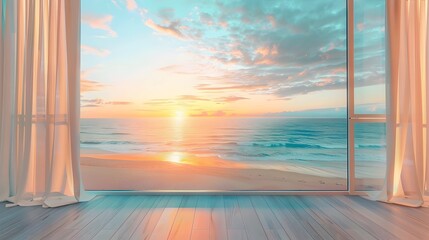 Fototapeta premium View on the beach at sunset with white sand Generative Ai