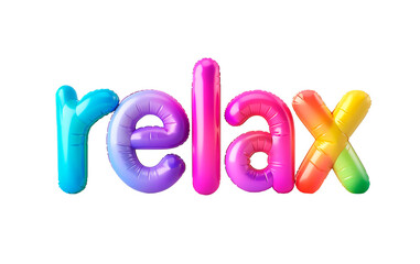 AI generated photo with inflatable multicolored letters "relax". Minimalistic balloon lettering isolated on a transparent background