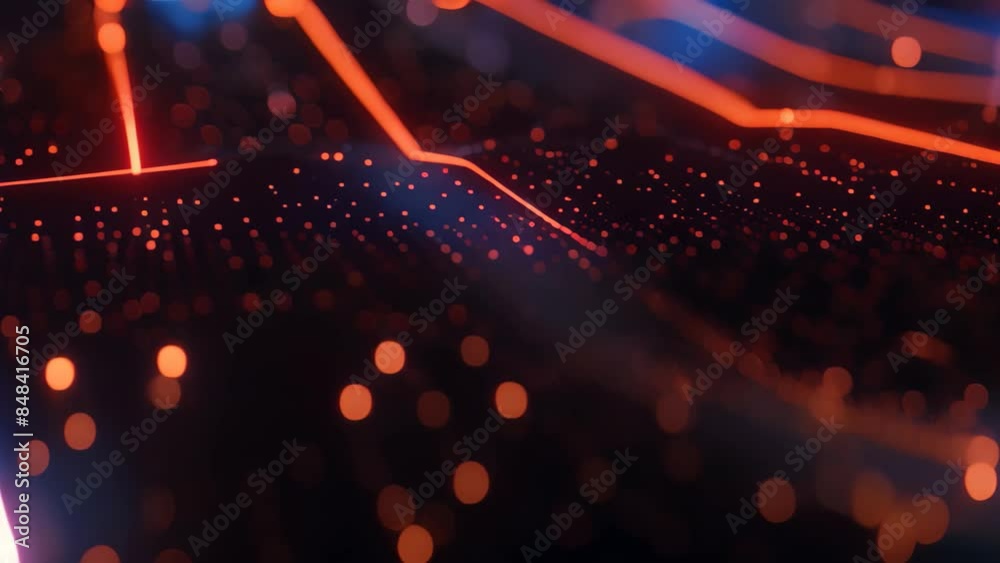 Poster abstract representation of data flowing through a blue and orange background, an abstract representa