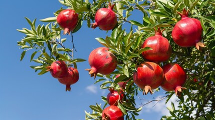 Obraz premium Ripe Pomegranate Tree with Red Fruits