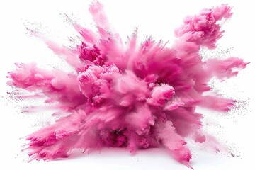 Naklejka premium Pink powder erupts in a dynamic burst, isolated on a pure white backdrop.