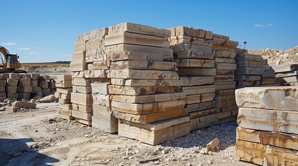 Rough Stone Blocks in Quarry Industrial Background