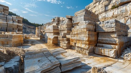 Rough Stone Blocks in Quarry Industrial Background