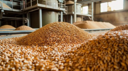 Unprocessed Wheat Piles in Flour Mill Agricultural Industry Concept