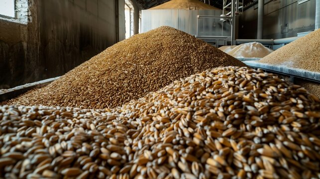 Unprocessed Wheat Piles in Flour Mill Agricultural Industry Concept
