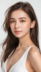 Confident Young Woman Posing Post-RF Lifting Treatment, Rejuvenation and Skin Health Concept