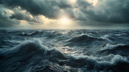 Obraz premium Stormy Ocean Waves at Sunset